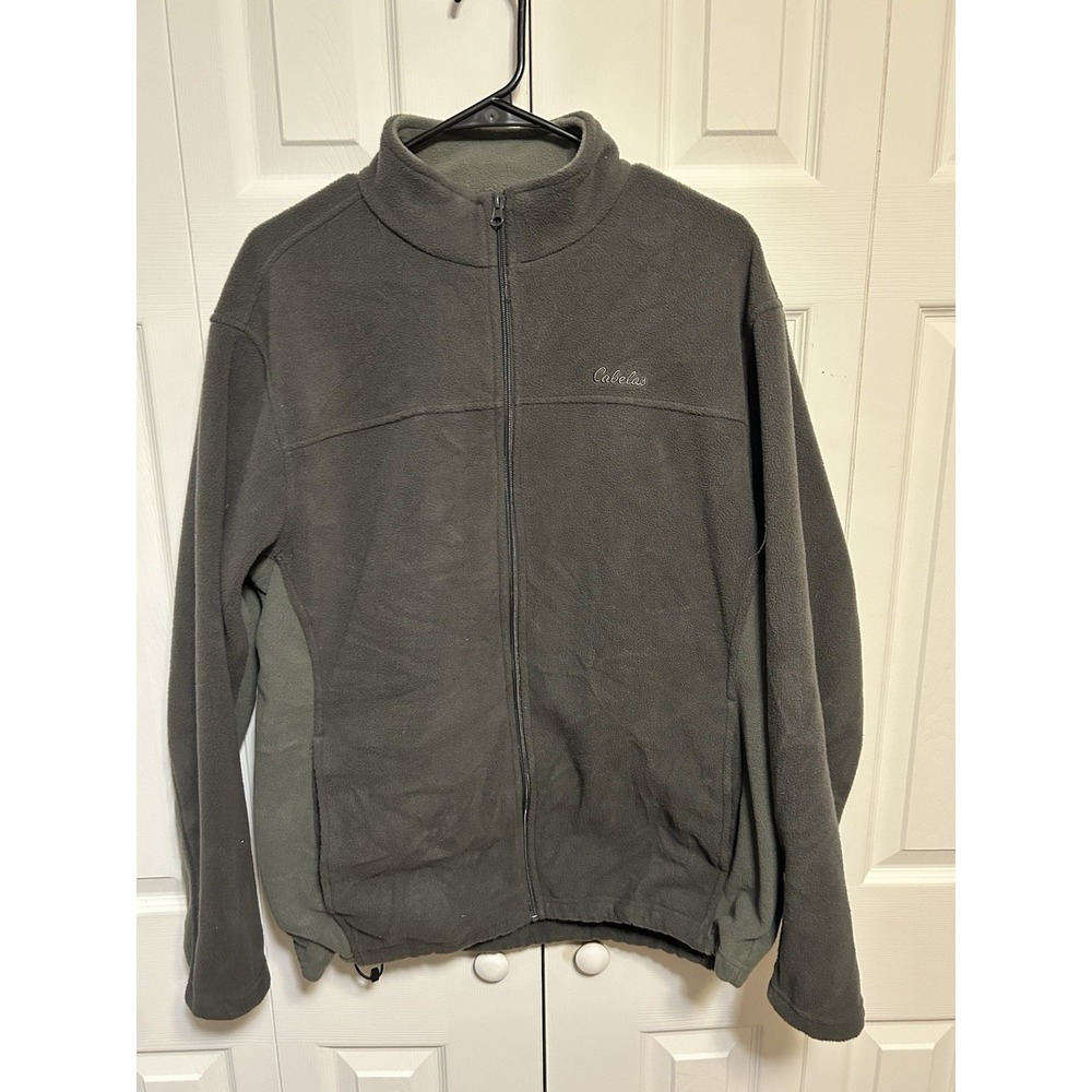 Cabelas Full Zip Fleece Jacket, With Mock Neck, Gray, Men's Size Large